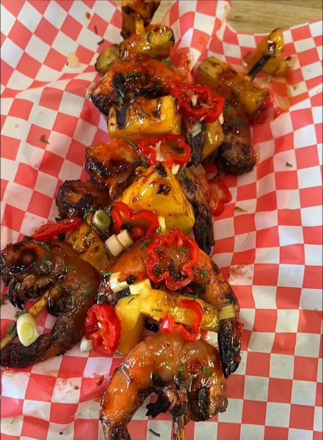 Sweet chilli prawn and pineapple skewers